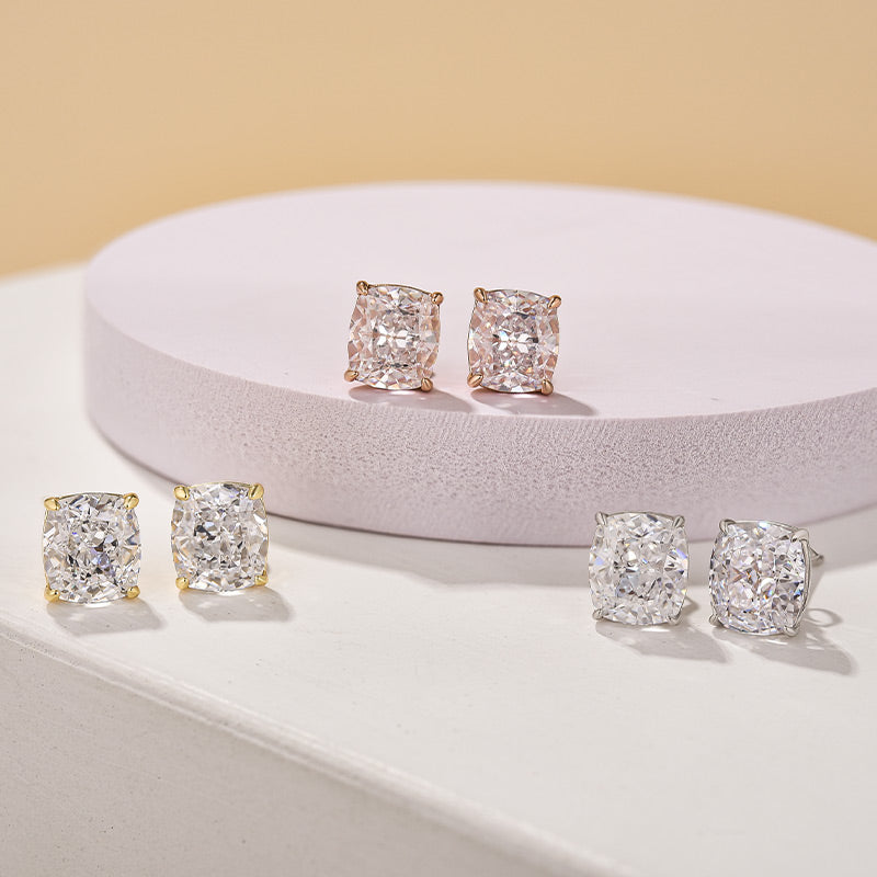 2.0Ct Classic Cushion Cut Women's Stud Earrings In Sterling Silver