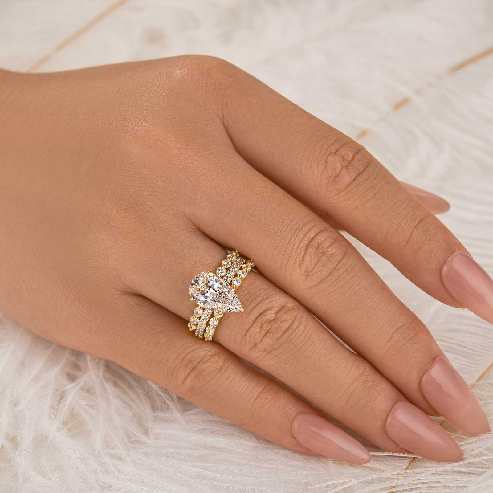 3.0Ct Pear Cut Engagement Ring With Engagement Ring Enhancer