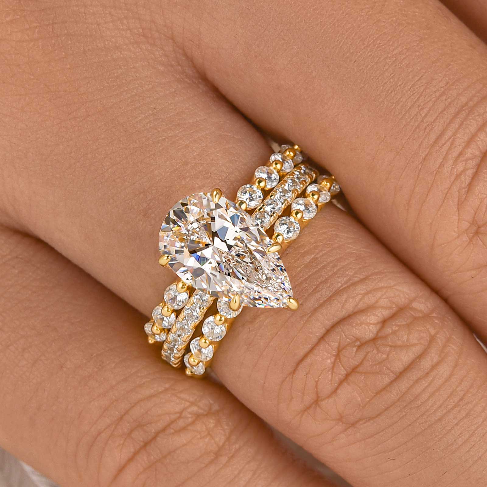 3.0Ct Pear Cut Engagement Ring With Engagement Ring Enhancer