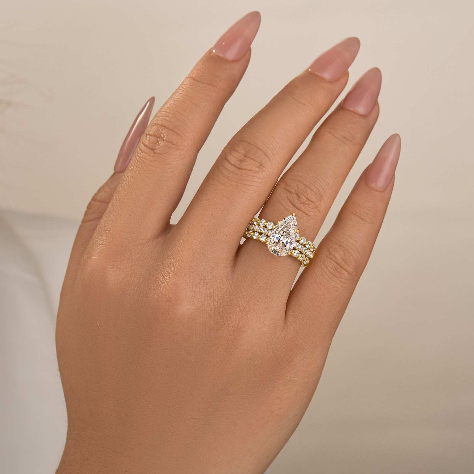 3.0Ct Pear Cut Engagement Ring With Engagement Ring Enhancer