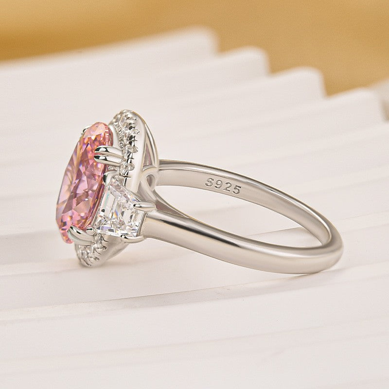 2.5Ct Halo Oval Cut Three Stone Engagement Ring Promise Ring For Her - louilyjewelry