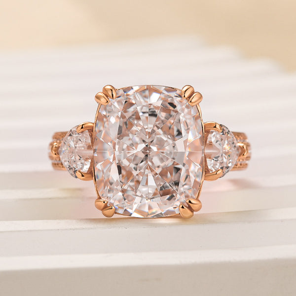 Louily Romantic Cushion Cut Three Stone Engagement Ring