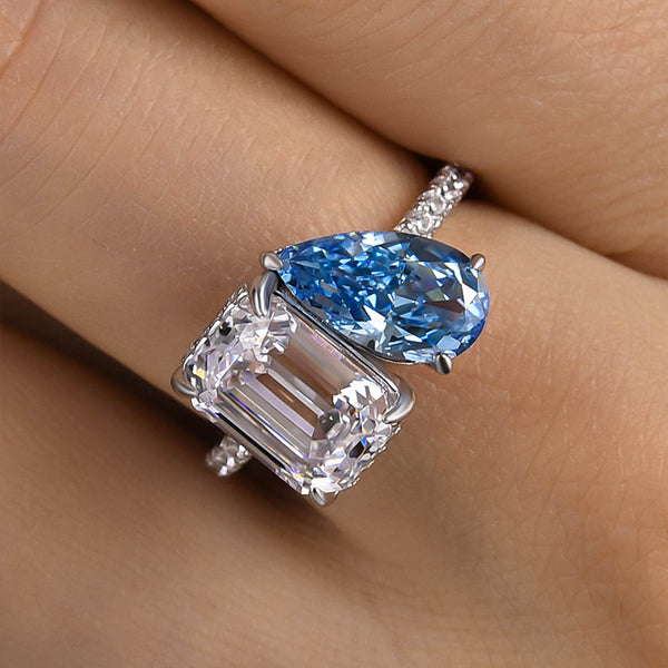 Louily Special Double Stones Design Blue Stone Engagement Ring