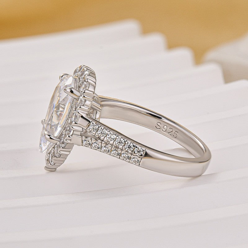 2.5Ct Halo Pear Cut Split Shank Engagement Ring In Sterling Silver - louilyjewelry