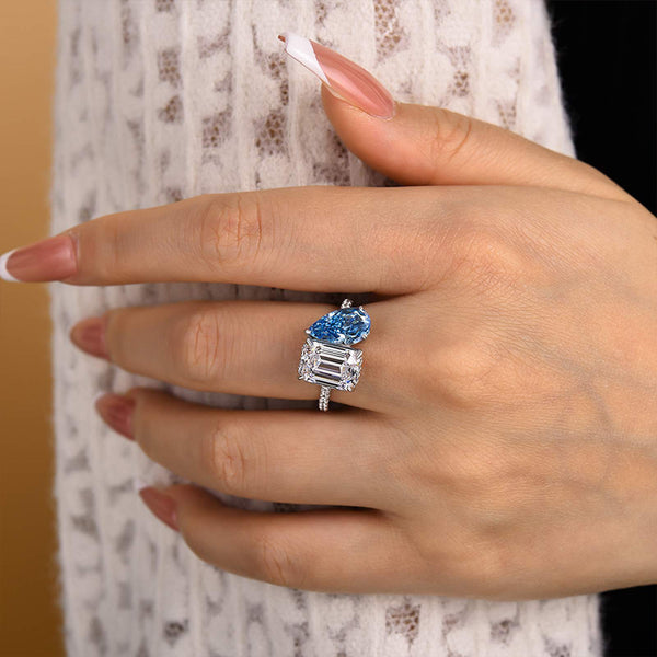 Louily Special Double Stones Design Blue Stone Engagement Ring