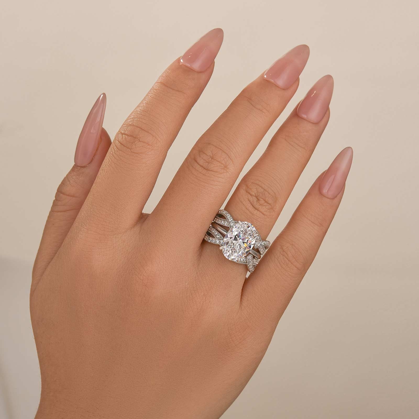 Exclusive 2PC 4.5Ct Oval Cut Wedding Ring Set Travel Ring With Enhancer Wedding Band