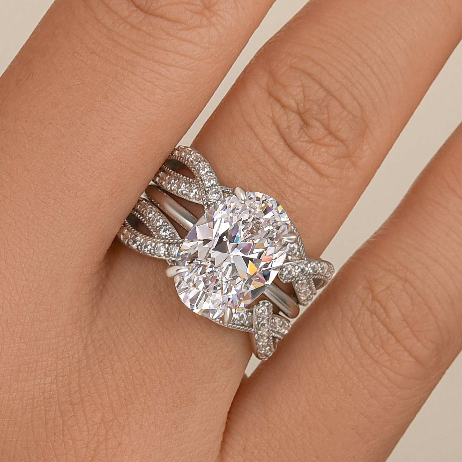 Exclusive 2PC 4.5Ct Oval Cut Wedding Ring Set Travel Ring With Enhancer Wedding Band