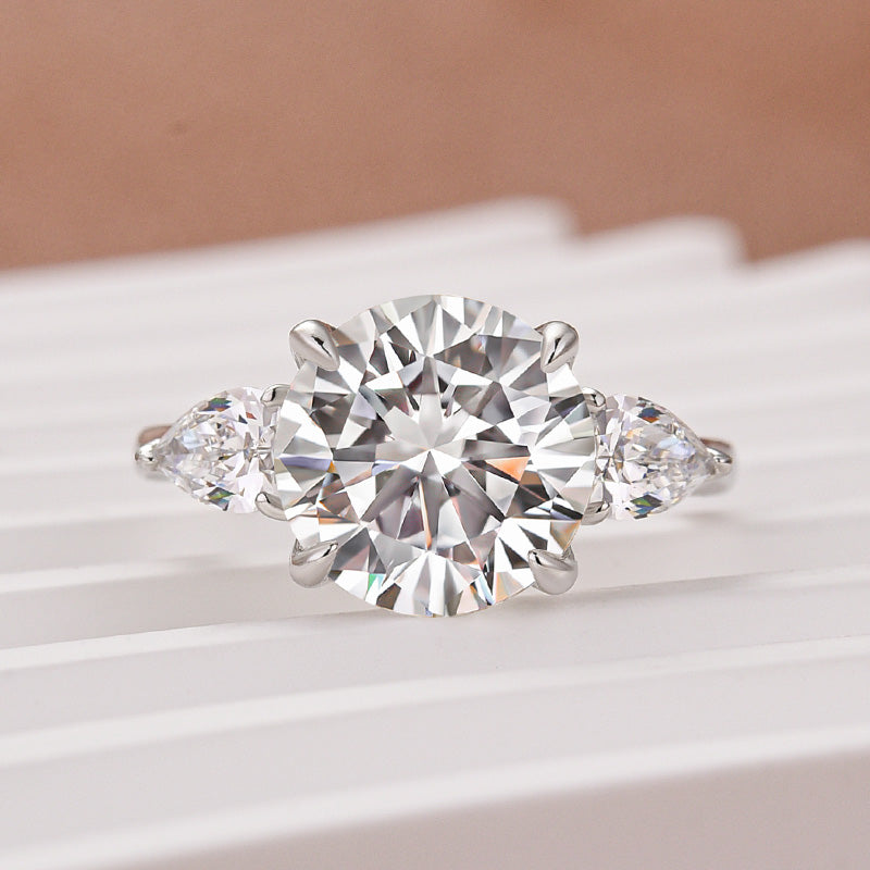 Moissanite 4.0Ct Round Cut Three Stone Engagement Ring Travel Ring In Sterling Silver