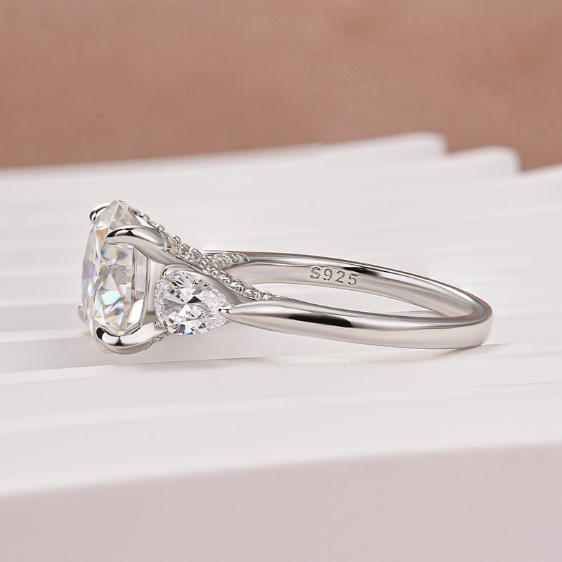 Moissanite 4.0Ct Round Cut Three Stone Engagement Ring Travel Ring In Sterling Silver