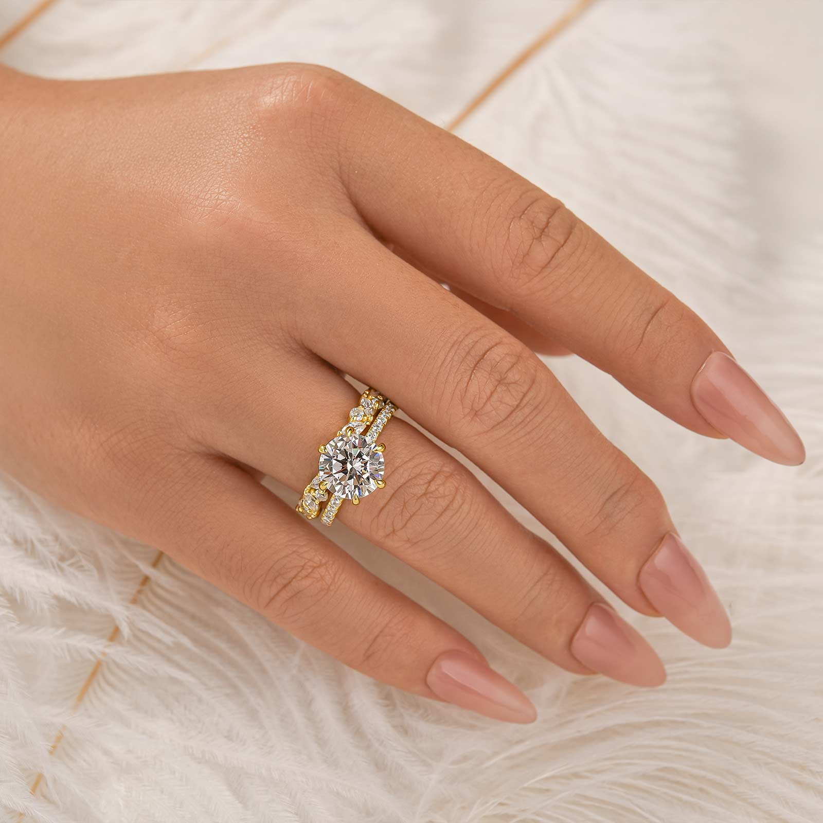 3.0Ct Round Cut Wedding Ring Set With Marquise Cut & Round Cut Wedding Band