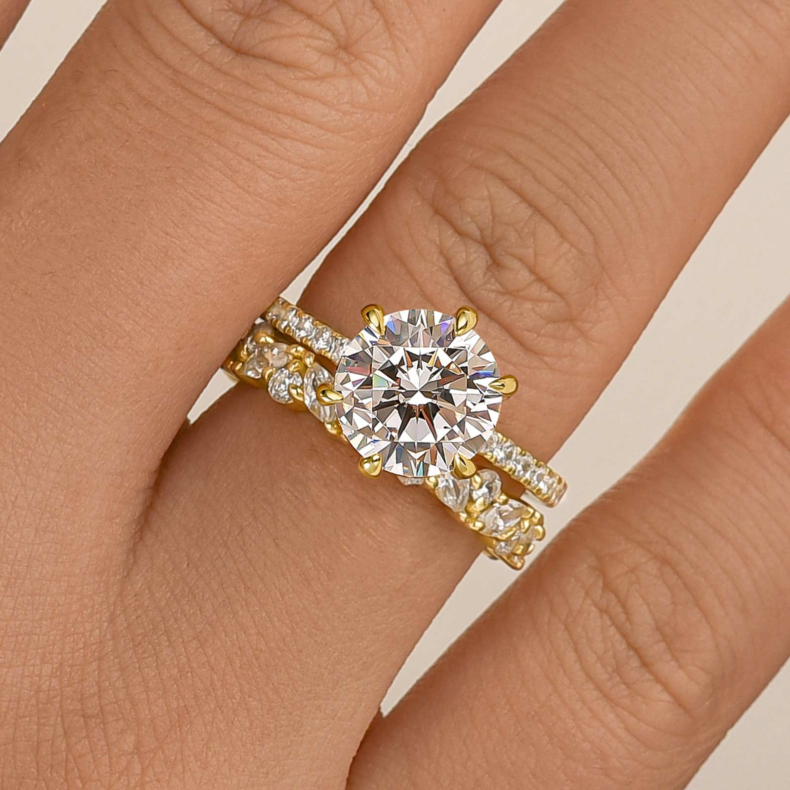 3.0Ct Round Cut Wedding Ring Set With Marquise Cut & Round Cut Wedding Band