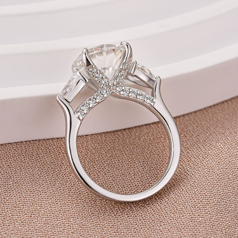 Moissanite 4.0Ct Round Cut Three Stone Engagement Ring Travel Ring In Sterling Silver