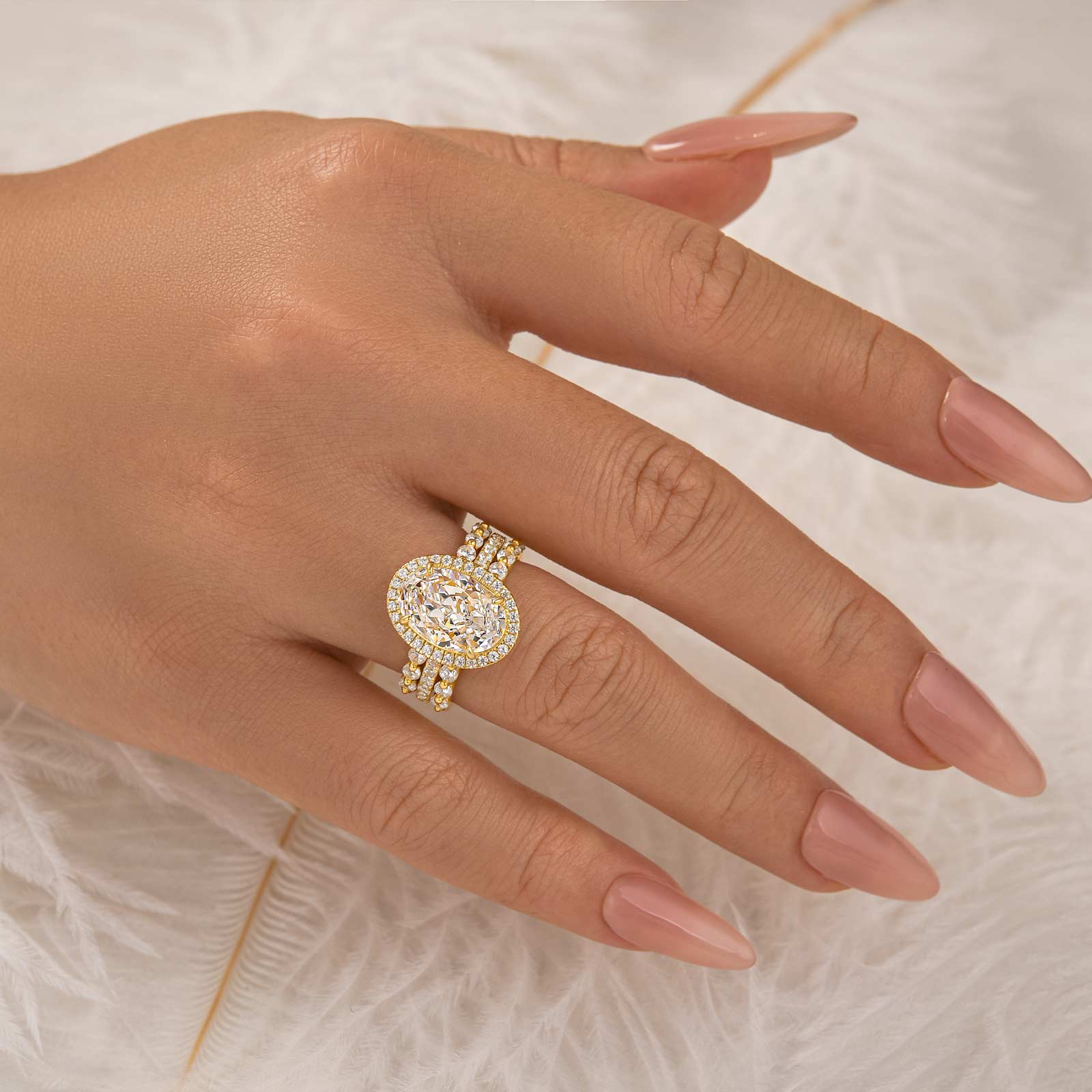 4.0Ct Oval Cut Halo Insert Wedding Ring Set With Engagement Ring Enhancer