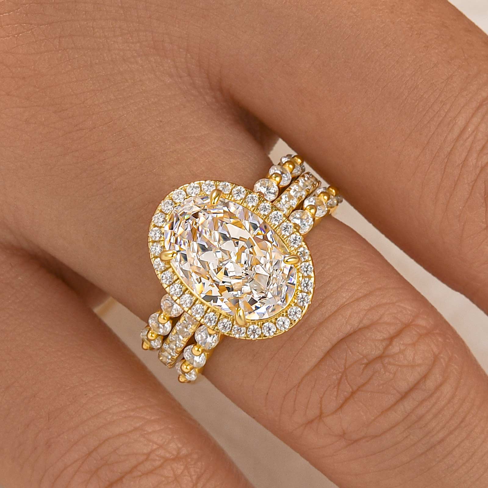 4.0Ct Oval Cut Halo Insert Wedding Ring Set With Engagement Ring Enhancer