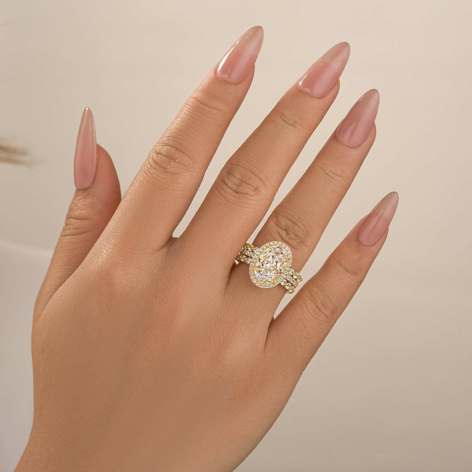 4.0Ct Oval Cut Halo Insert Wedding Ring Set With Engagement Ring Enhancer