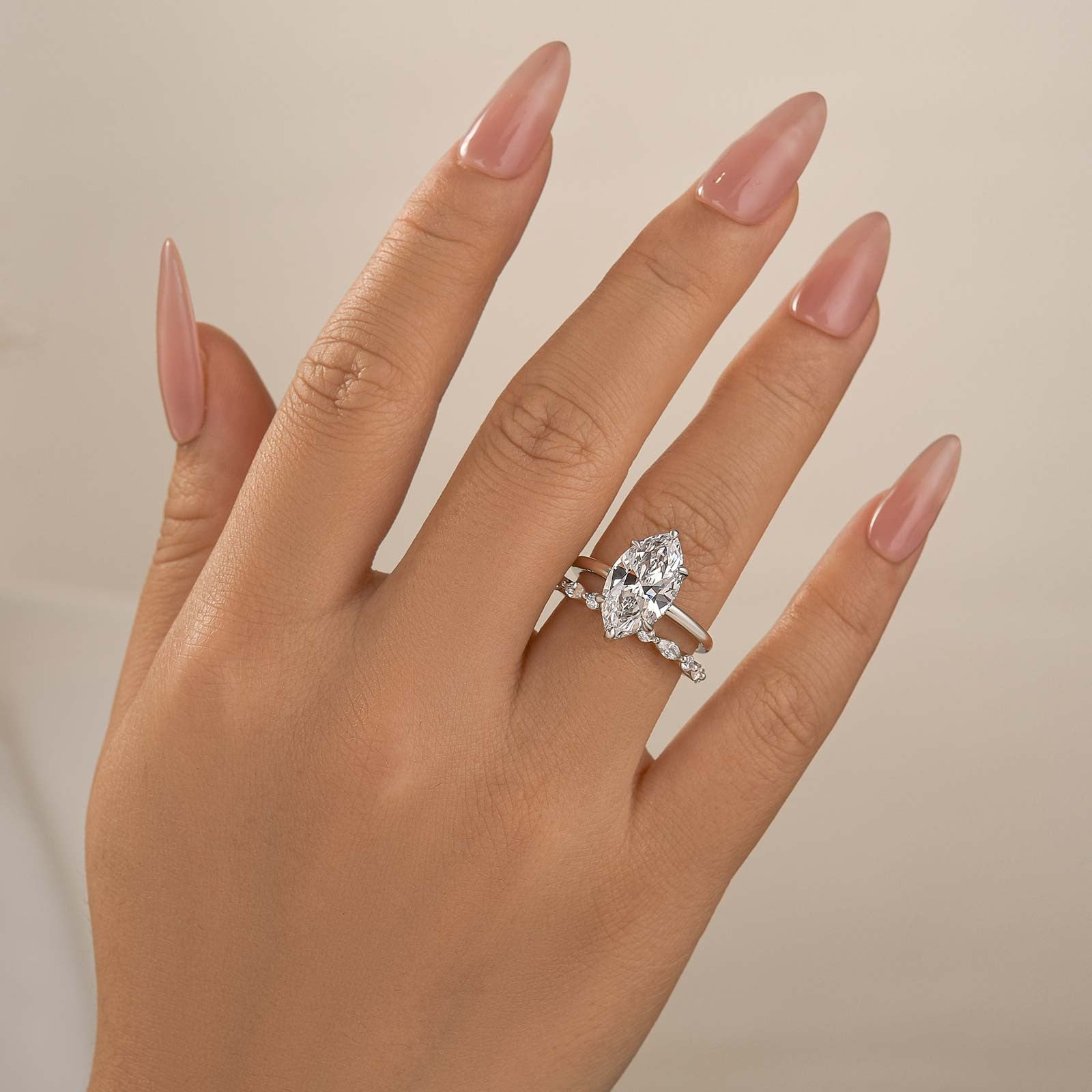 2PC Wedding Ring Set 4.0 Carat Marquise Cut Engagement Ring With Elegant Wedding Band