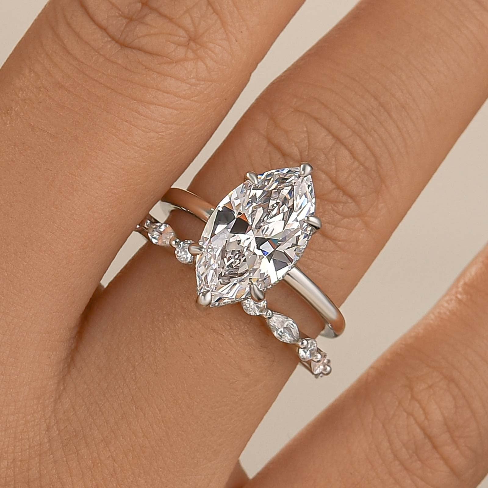 2PC Wedding Ring Set 4.0 Carat Marquise Cut Engagement Ring With Elegant Wedding Band