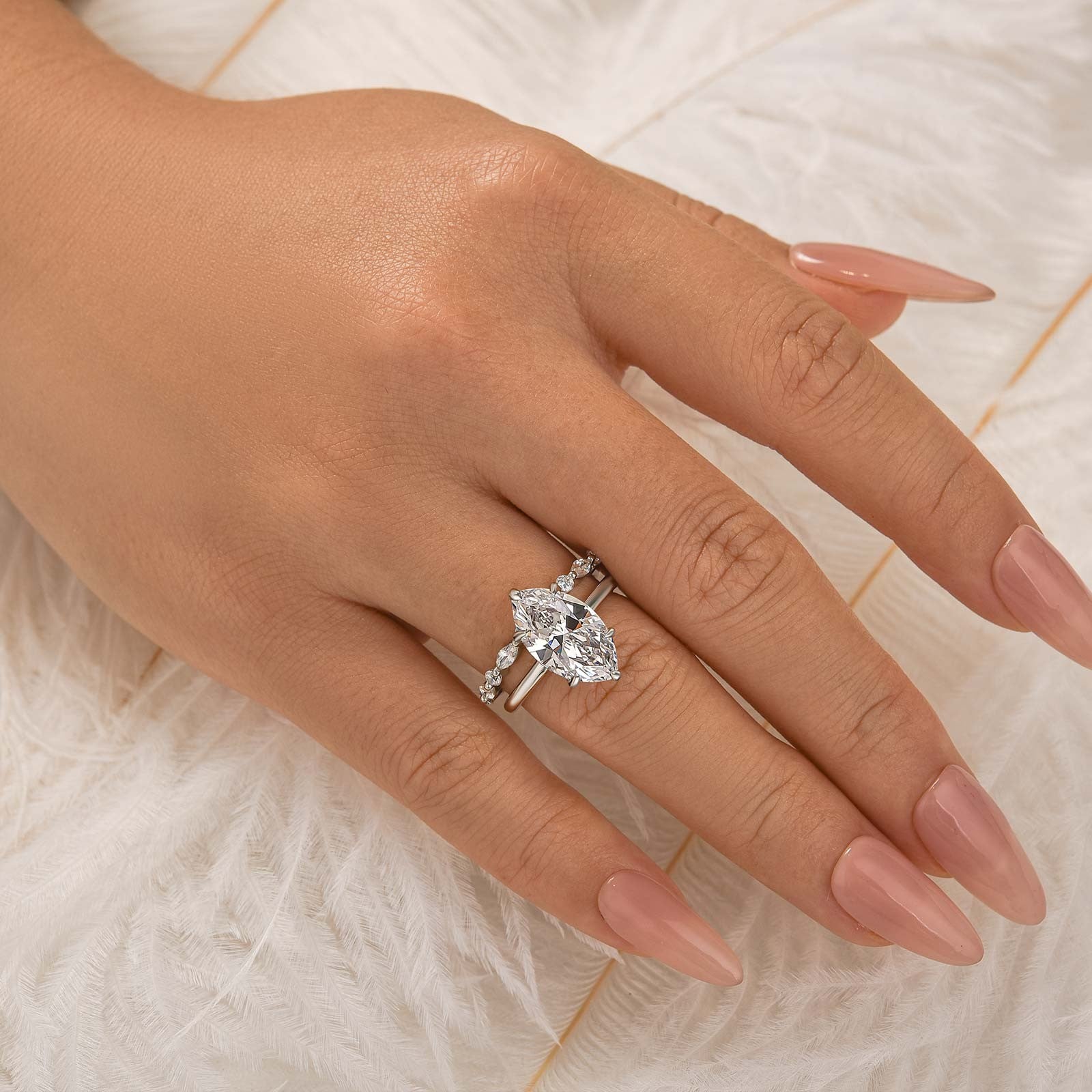 2PC Wedding Ring Set 4.0 Carat Marquise Cut Engagement Ring With Elegant Wedding Band