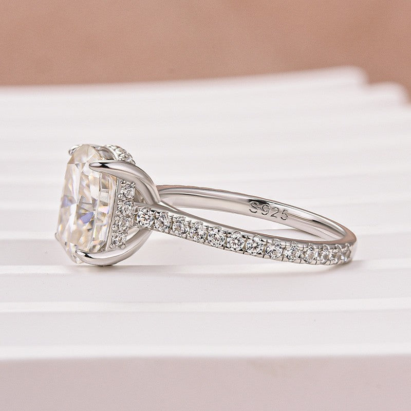 Moissanite Hidden Halo 4.0Ct Cushion Cut White Gold Engagement Ring - louilyjewelry
