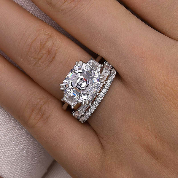 Louily Exclusive Asscher Cut  3PC Wedding Ring Set In Sterling Silver