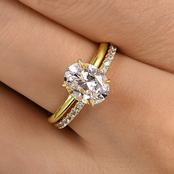 Louily Dainty Yellow Gold Oval Cut Wedding Ring Set