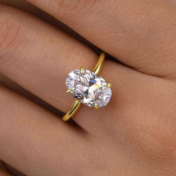 Louily Yellow Gold 3.5 Carat Oval Cut Solitaire Engagement Ring In Sterling Silver