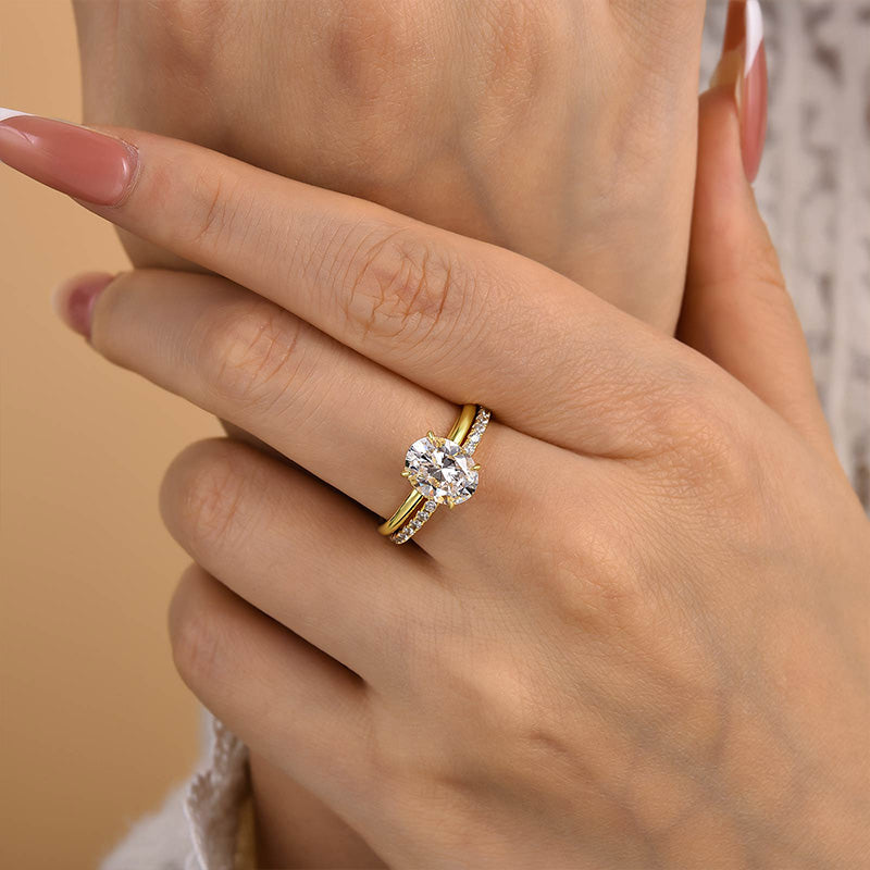 Louily Dainty Yellow Gold Oval Cut Wedding Ring Set - louilyjewelry