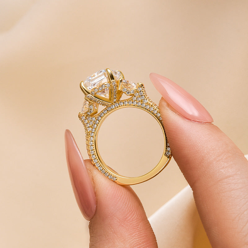 Louily Radiant Cut Three Stone Engagement Ring With Two Heart Cut Side Stones - louilyjewelry