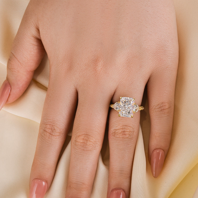 Louily Radiant Cut Three Stone Engagement Ring With Two Heart Cut Side Stones - louilyjewelry