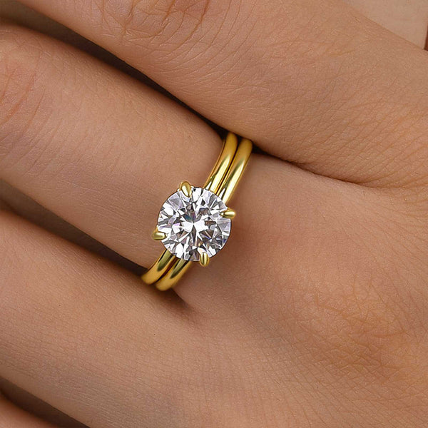 Louily Enchanting Yellow Gold Round Cut Simulated Diamonds Ring Set