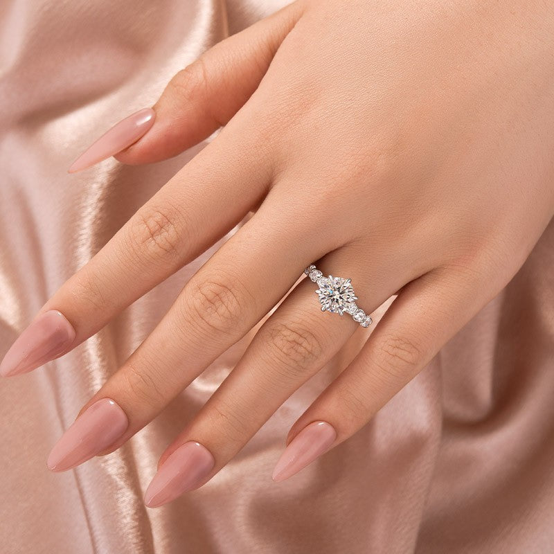 Moissanite 2.0 Ct 6 Prong Round Cut White Gold Engagement Ring In Sterling Silver