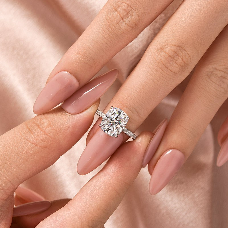 Moissanite Hidden Halo 4.0Ct Cushion Cut White Gold Engagement Ring - louilyjewelry