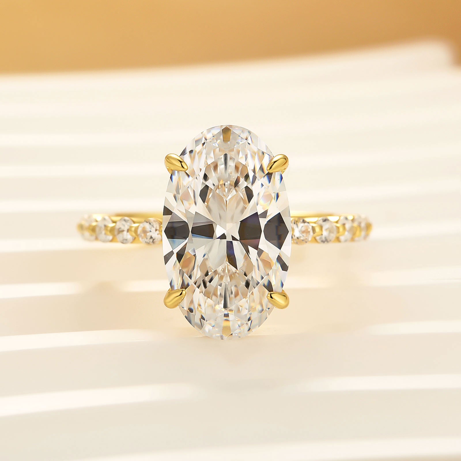 S925 5.0Ct Oval Cut Side Stone Yellow Gold Engagement Ring For Woman - louilyjewelry