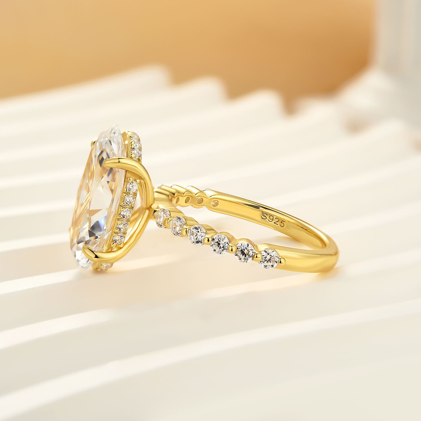 S925 5.0Ct Oval Cut Side Stone Yellow Gold Engagement Ring For Woman - louilyjewelry