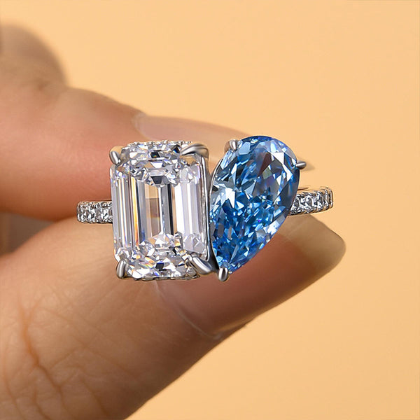 Louily Special Double Stones Design Blue Stone Engagement Ring