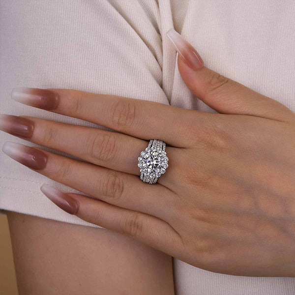 Louily Unique Halo Design Round Cut Engagement Ring In Sterling Silver