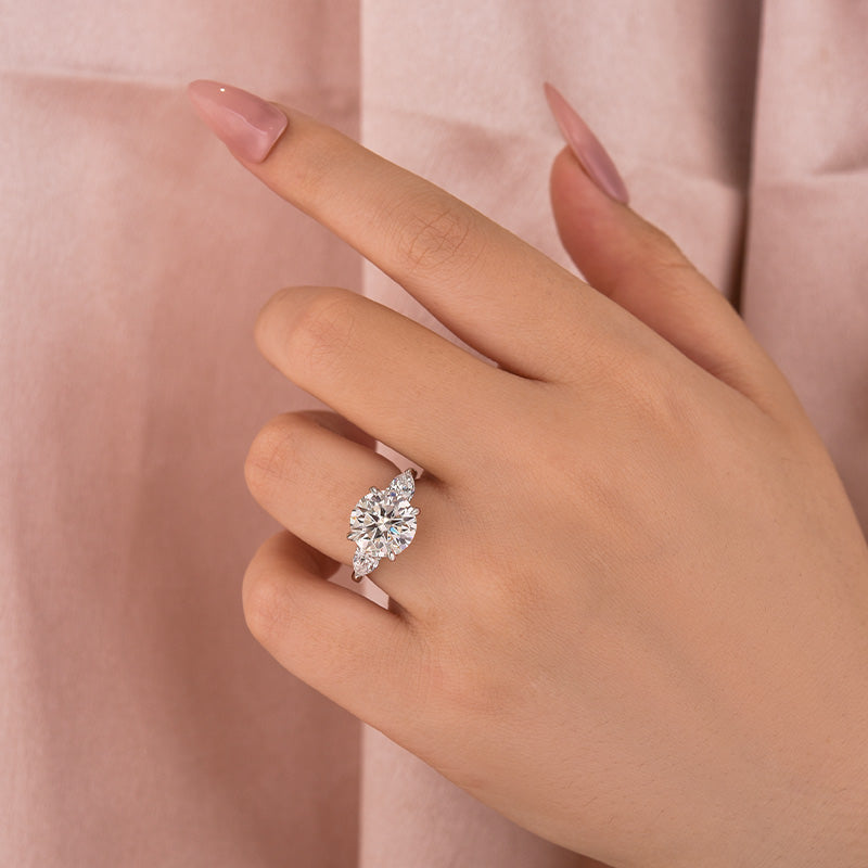 Moissanite 4.0Ct Round Cut Three Stone Engagement Ring Travel Ring In Sterling Silver