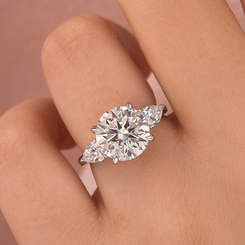 Moissanite 4.0Ct Round Cut Three Stone Engagement Ring Travel Ring In Sterling Silver