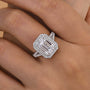 Louily Luxurious Double Halo Emerald Cut Engagement Ring In Sterling Silver - louilyjewelry