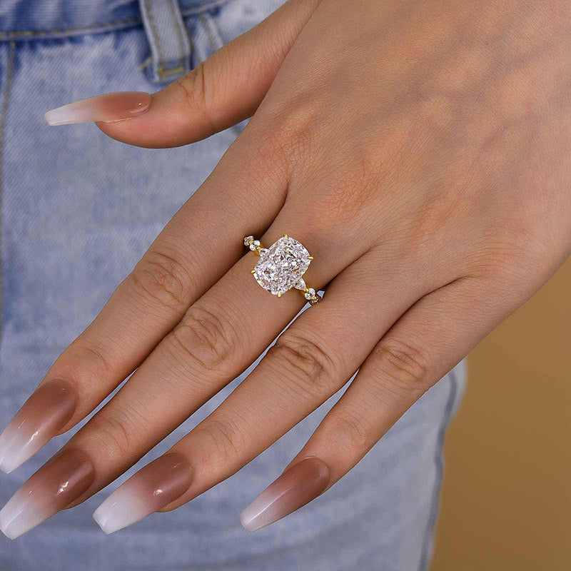 Louily Honorable Yellow Gold Crushed Ice Cushion Cut Engagement Ring - louilyjewelry