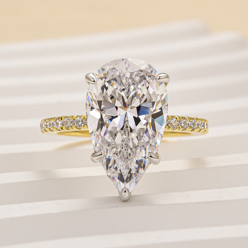 Louily Excellent Yellow Gold Pear Cut Engagement Ring For Women - louilyjewelry