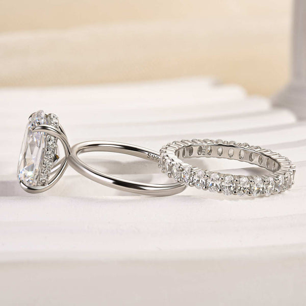 Louily Luxury Oval Cut 2PC Wedding Ring Set In Sterling Silver