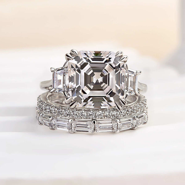 Louily Exclusive Asscher Cut  3PC Wedding Ring Set In Sterling Silver