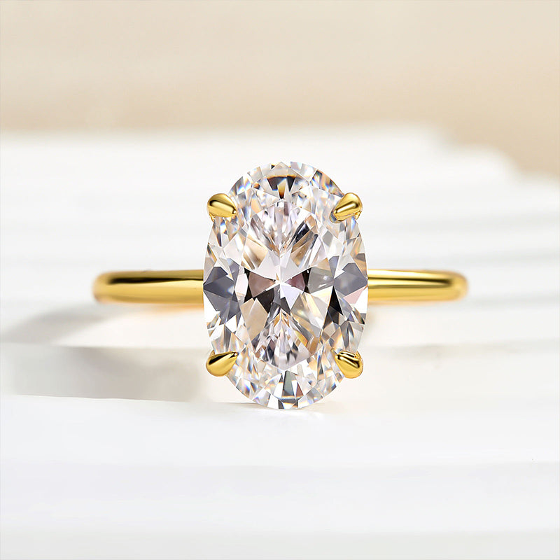 Louily Yellow Gold 3.5 Carat Oval Cut Solitaire Engagement Ring In Sterling Silver - louilyjewelry