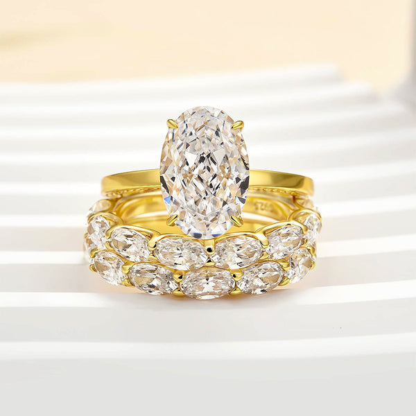 Louily Luxurious 3PC Yellow Gold Oval Cut Wedding Ring Set