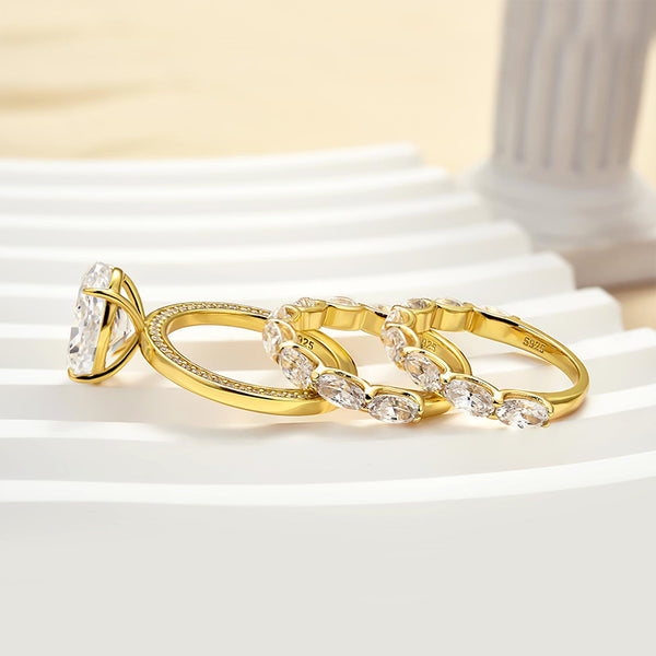 Louily Luxurious 3PC Yellow Gold Oval Cut Wedding Ring Set