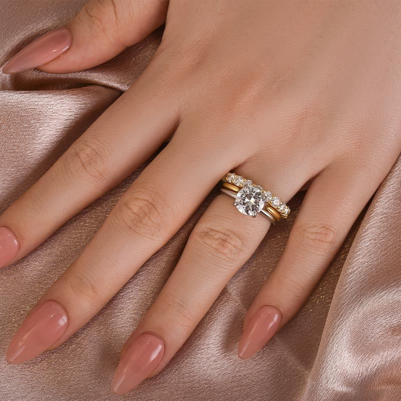 Moissanite 2.0 Ct Solitaire Round Cut Two-Tone Open Wedding Ring Set - louilyjewelry