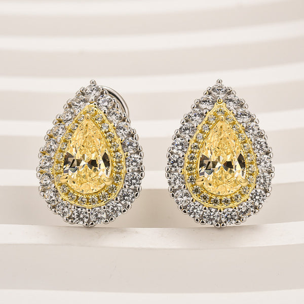 Louily Yellow Stone Pear Cut Women's Stud Earrings