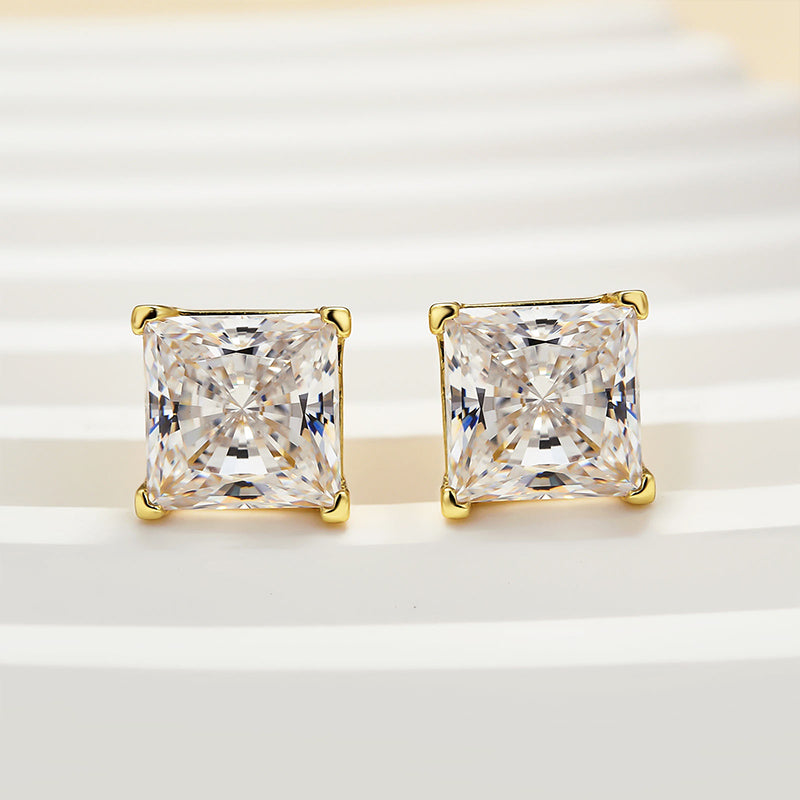 Louily Sterling Silver Classic Square Princess Cut Stud Earrings - louilyjewelry