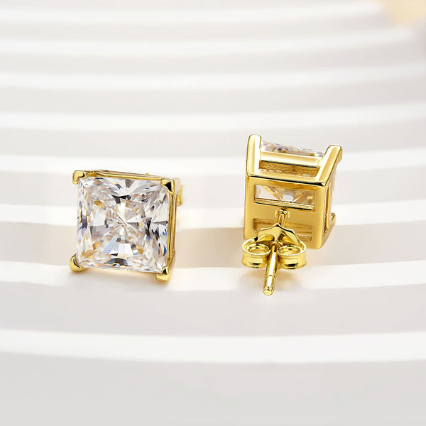 Louily Sterling Silver Classic Square Princess Cut Stud Earrings